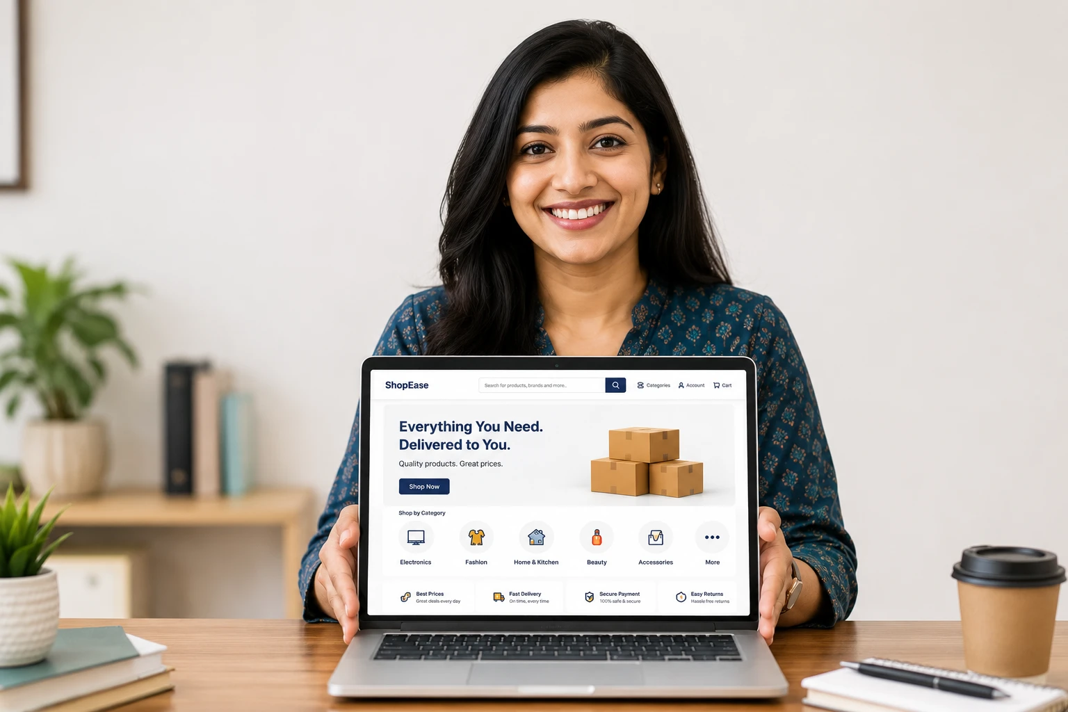 Woman presenting a custom website on her laptop