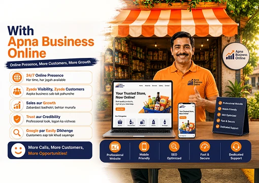 Comparison graphic: a shop with Apna Business Online, more customers and growth